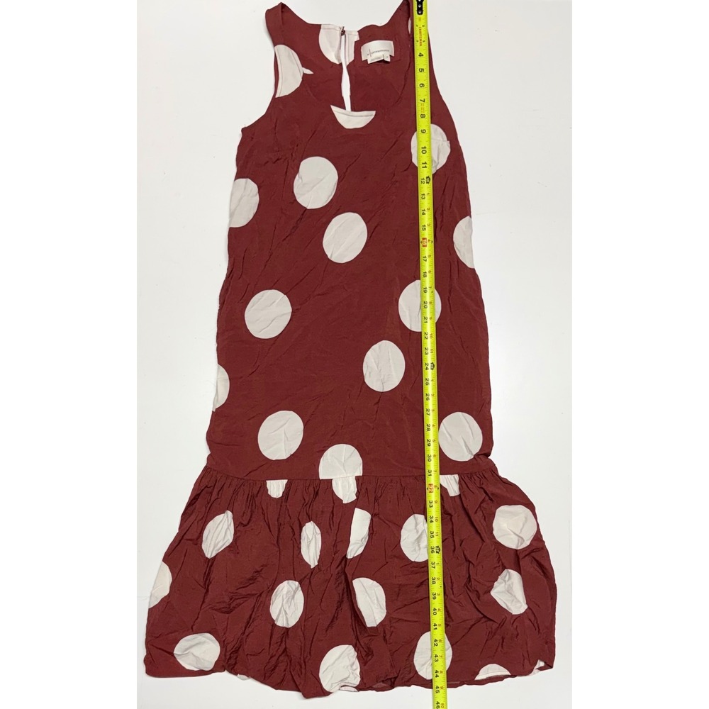 Anthropologie Polka Dot Drop Waist Midi Dress Rust Red White XS Sleeveless Boho